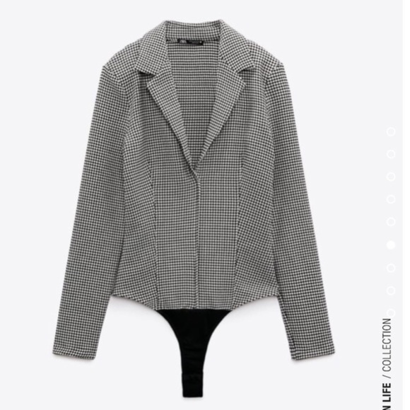 New Zara Long Sleeve Houndstooth Bodysuit - Picture 4 of 10